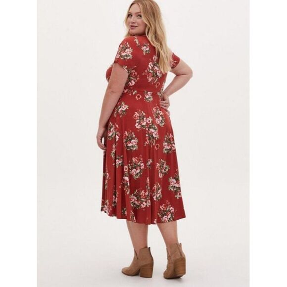 Torrid Mini Challis Button-Front Dress Terracotta Red Floral Rayon Size 3X - Picture 3 of 12